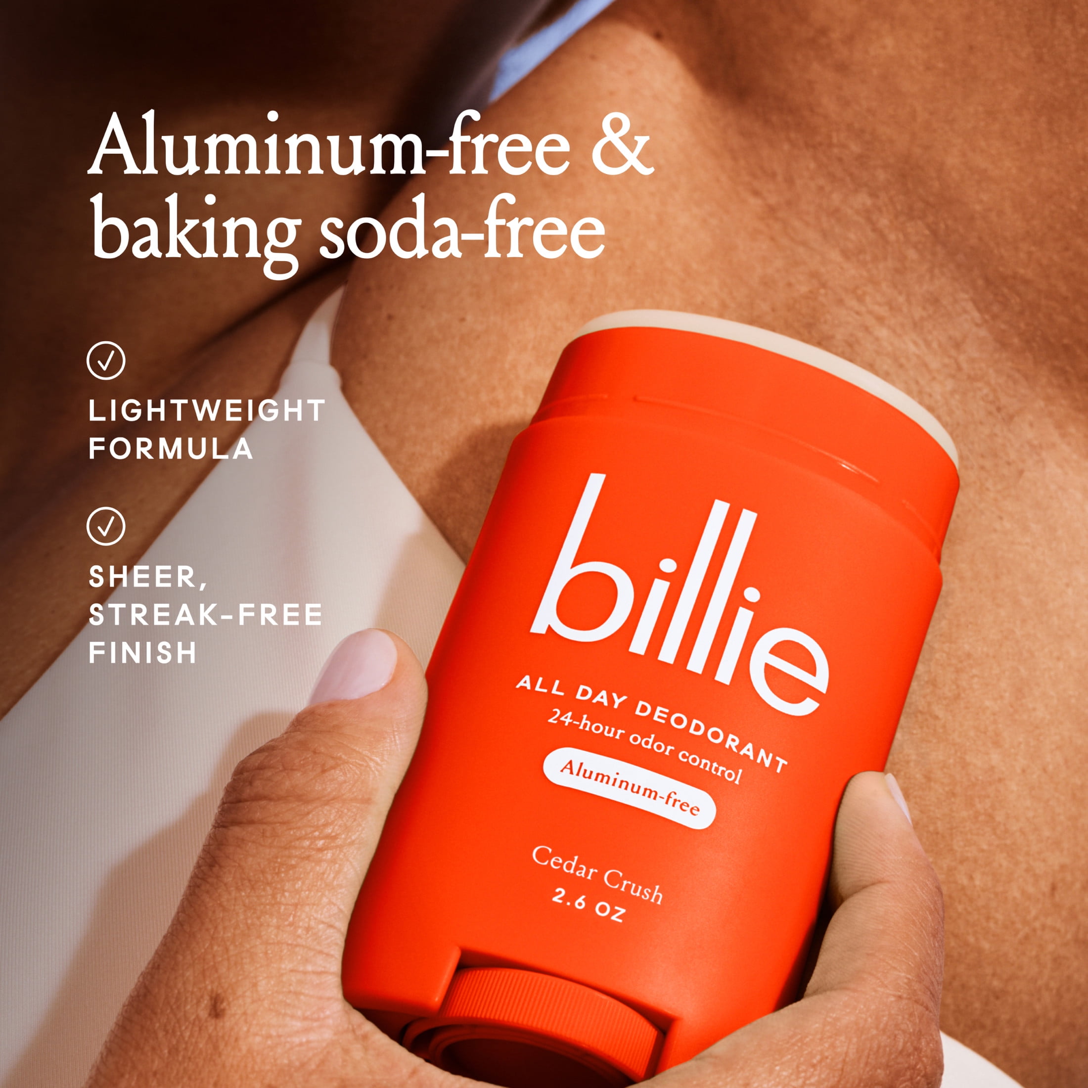 Billie All Day Womens Deodorant Stick, 2.6 oz, Cedar Crush Scent, 24 Hour Odor Control, Aluminum Free