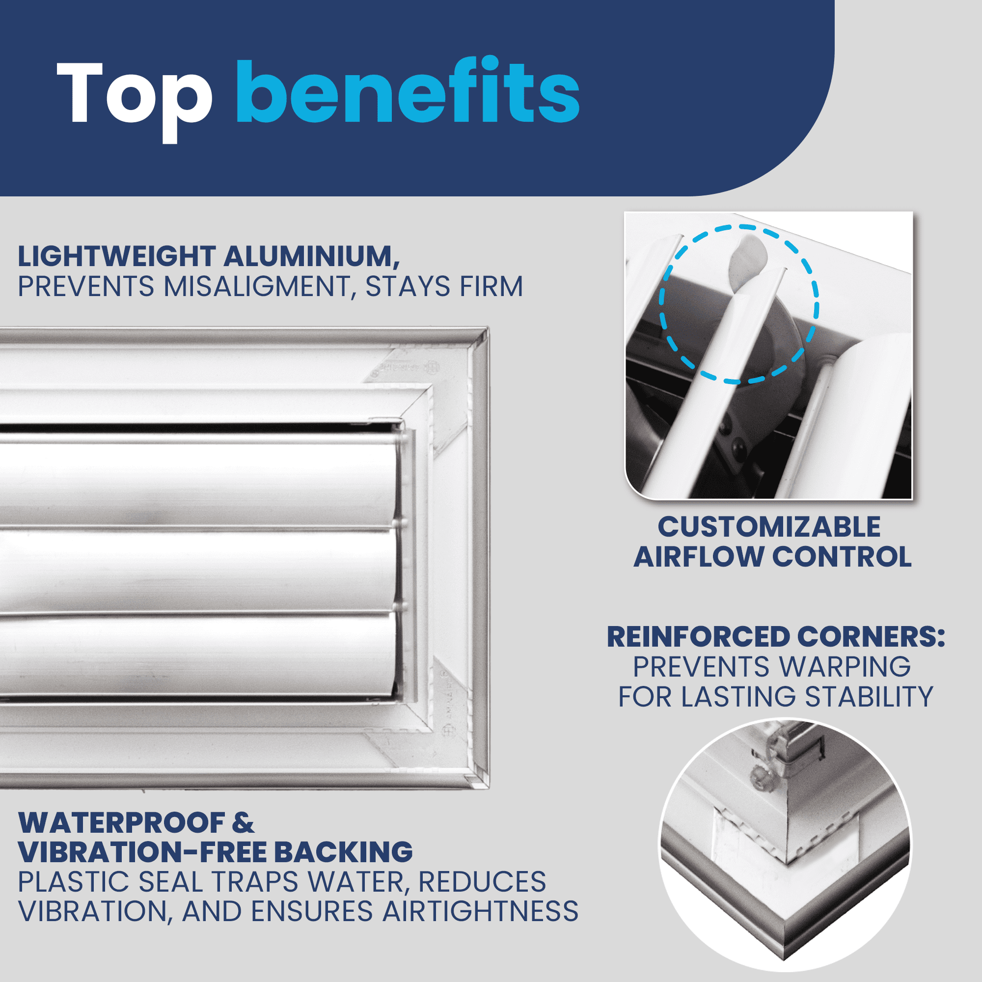 ACLAMINAIRE 1-Way Vent Cover Aluminum Curved Blade Adjustable for 4" x 6" Ducting