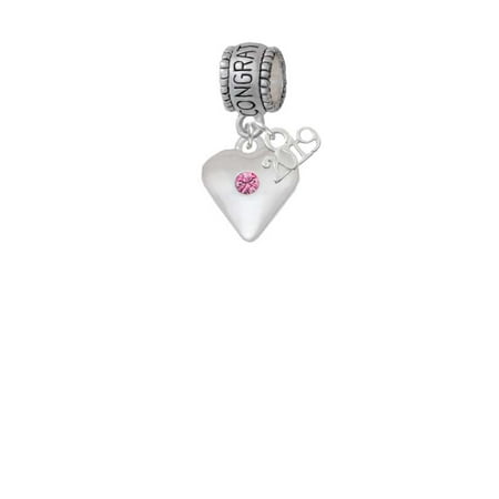 Silvertone Large October - Hot Pink Crystal Heart - 2019 Congraduations Charm