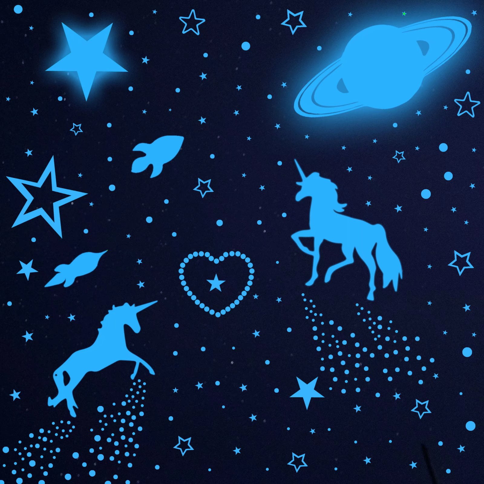 Glow in the Dark Stars for Ceiling, 915 Pcs Luminous Unicorn Wall Decals Stickers Blue
