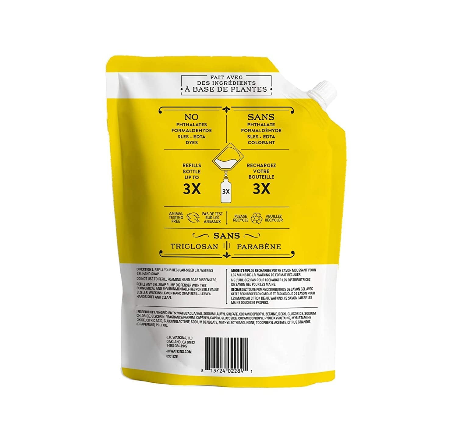 J.R. Watkins Liquid Hand Soap Lemon 34 oz Refill, Pack of 3