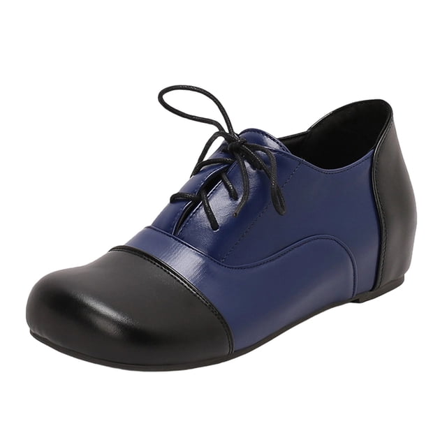 Chaussures de Marche Femme à Blocs de Couleur Bout Rond Plates à Lacets