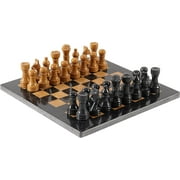 Radicaln Marble Chess Set 12 Inches Black and Golden Handmade Chess Board Adult Games - Portable Tournament Chess Set - 1 Chess Board & 32 Chess Pieces - Travel Board Games