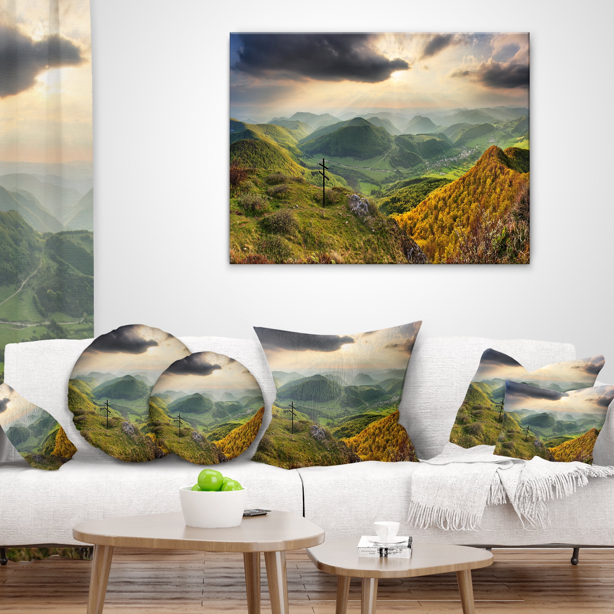 Designart Slovakia Spring Forest Mountain - Landscape Printed Throw Pillow - 16x16