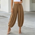 thumbnail image 2 of Oksale Harem Pants for Women Petite Trendy Loose Lantern Pants Elastic High Waist Ankle Pants Vacation Fashion Clothing Khaki M, 2 of 8