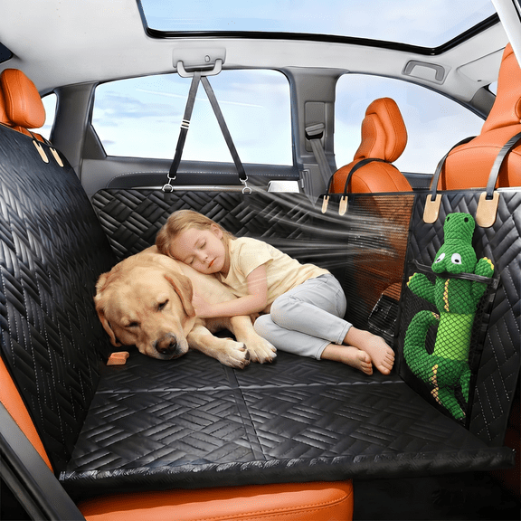 Dog Car Seat Cover for Back Seat, Hard Bottom Back Seat Extender for Dogs - Supports 400lbs, Back Seat Pet Cover, Dog Hammock for Car SUV and Trucks