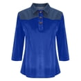 thumbnail image 2 of TaTaai Ladies Gold Velvet Denim Spliced Slim Fit Top Three Quarter Sleeve Pullover Blouse Soft Warm Casual Fashion Top For Women Daily Office Holiday Outfits Gift, 2 of 7
