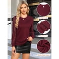 thumbnail image 6 of Women'S Waffle Knit Tops Dressy Business Casual Blouses Lace Long Sleeve Work Shirts Fall Clothes Wine Red L, 6 of 7