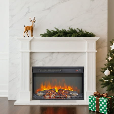 S-HOME 26 Inch Electric Fireplace Insert Featuring Log Set Remote Control Realistic Flame And Overheating Protection System