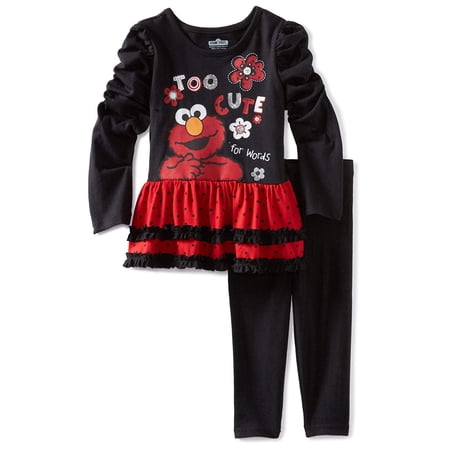 Sesame Street Little Girls' Two Piece Too Cute Legging Set, Black, 4T