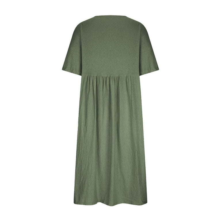 IDALL Summer Dresses,Petite Dresses Women's Fashionable Loose Cotton And  Linen Round Neck Half Sleeved Midi Dress Linen Dress,Modest Dresses,Womens Dresses  Green Dress L - Walmart.com