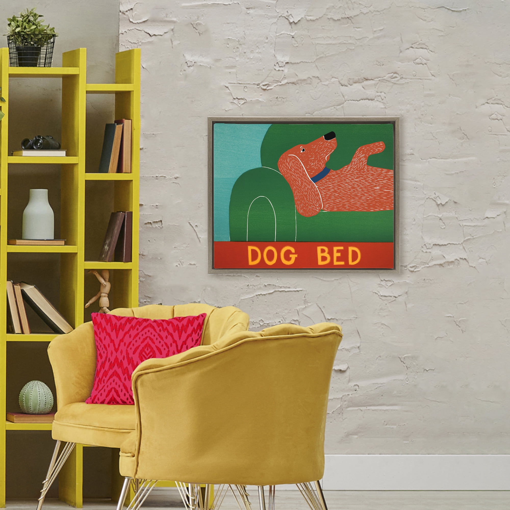 Dog Bed Couch Brown Framed Floater Canvas Wall Art, design by Stephen Huneck