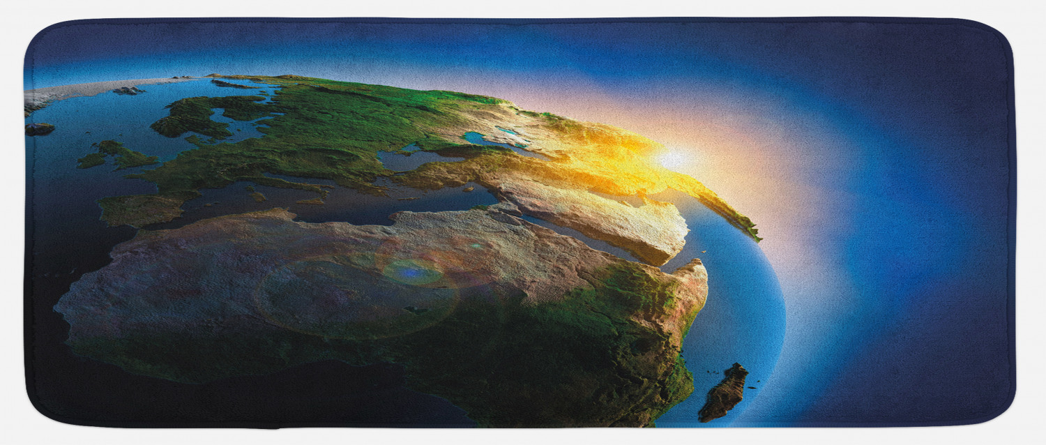 Earth Kitchen Mat, Early Morning Rising Sun Scenery in Outer Space Day ...