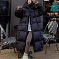 thumbnail image 4 of XPMWRP Women's Hooded Quilted Puffer Casual Jacket Thickened Padded Long Zip Coat Solid Color Winter Warm Outerwear with Pockets Black M, 4 of 4