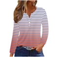 thumbnail image 2 of RXIRUCGD Hauts Décontractés à Manches Longues Rayés pour Femmes, Col en V, Rouge Melon D\'eau, Taille : L, 2 of 5
