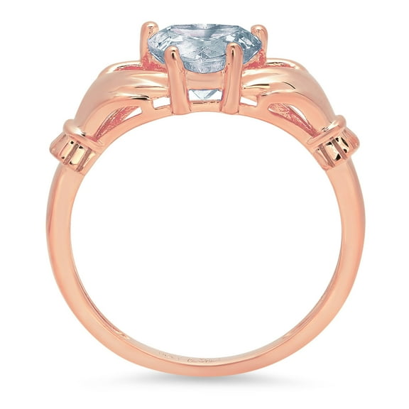 1.06 ct Heart Cut Natural Swiss Blue Topaz Claddagh Engagement Ring for Women in 18K Rose Gold