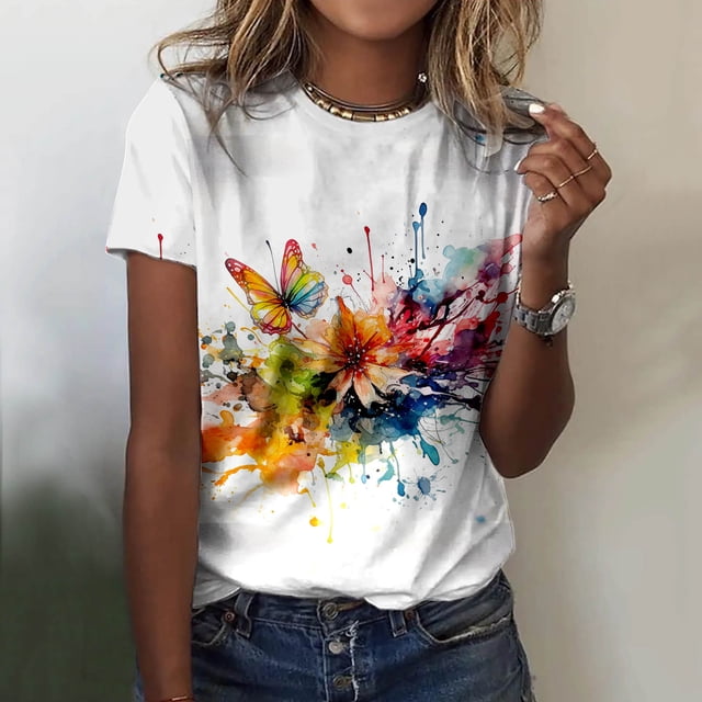 Femmes Été Décontracté Mode Col Rond Manches Courtes T-Shirt à Imprimé Floral Haut Manches Longues Femmes Manches Courtes Hauts Athlétiques T-Shirt Uni à Manches Longues Femmes T-Shirt Ringer Femmes T-Shirt Uni Vêtements Athlétiques Hauts
