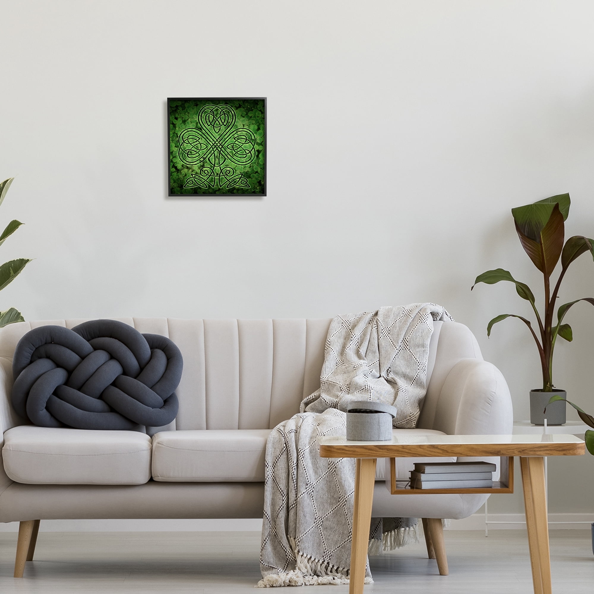 Stupell Industries Green Celtic Shamrock Knot Abstract Painting Black Framed Art Print Wall Art, 12 x 12