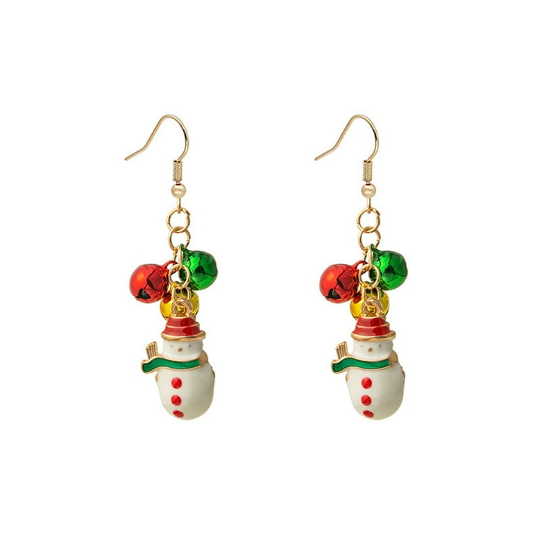 hanxiulin snowman red green christmas jingle bell cute ornament dangle drop  earrings for women teen girls fish hook dangling hanging holiday festival