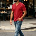 thumbnail image 5 of Men's Big and Tall Shirts Cotton V Neck Plus Size Short Sleeve Soft Casual 2026 Summer Tee Red M, 5 of 7
