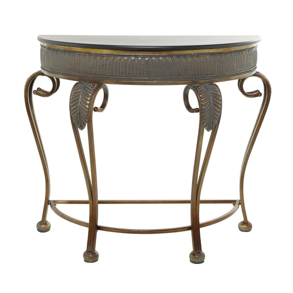 DecMode 41" x 33" Gold Metal Embossed Leaf Console Table with Ornate Scroll Legs, 1-Piece