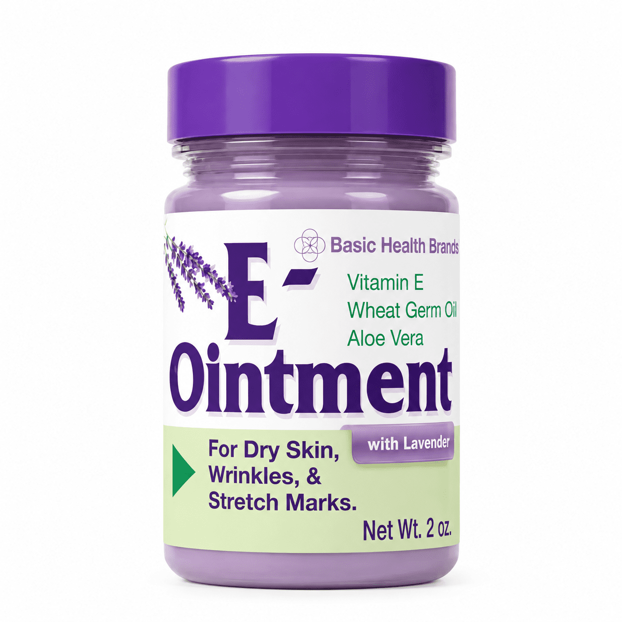 Basic Health Brands Lavender Vitamin E Ointment for Stretch Marks, Wrinkles & Skin Moisture, 2 oz