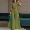 thumbnail image 2 of SOOMLON 2 Piece Skirt Set for Women Plus Size Dressy Puff Sleeve Button down Shirts Draped Culottes Green Matching Set, 2 of 6