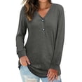 thumbnail image 6 of Fusipu Solid Color Leopard Print Women Top Long Sleeve V-Neck Loose Tunic Blouse Streetwear, 6 of 7
