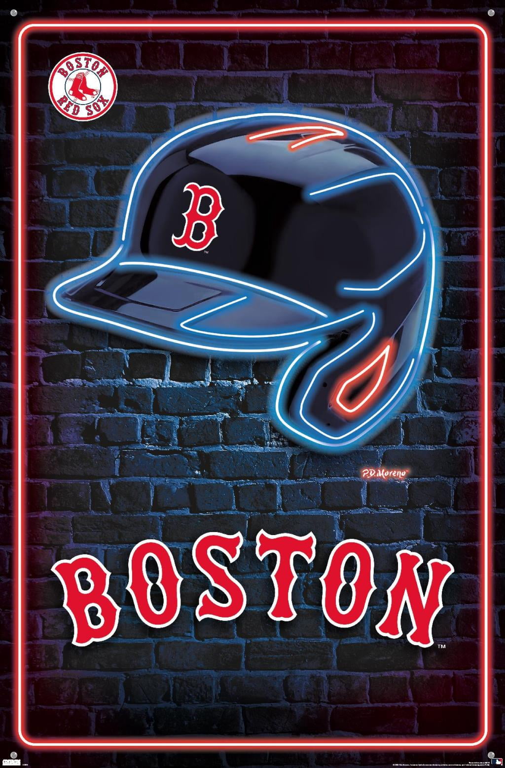 MLB Boston Red Sox - Neon Helmet 23 Wall Poster with Pushpins, 22.375" x 34"