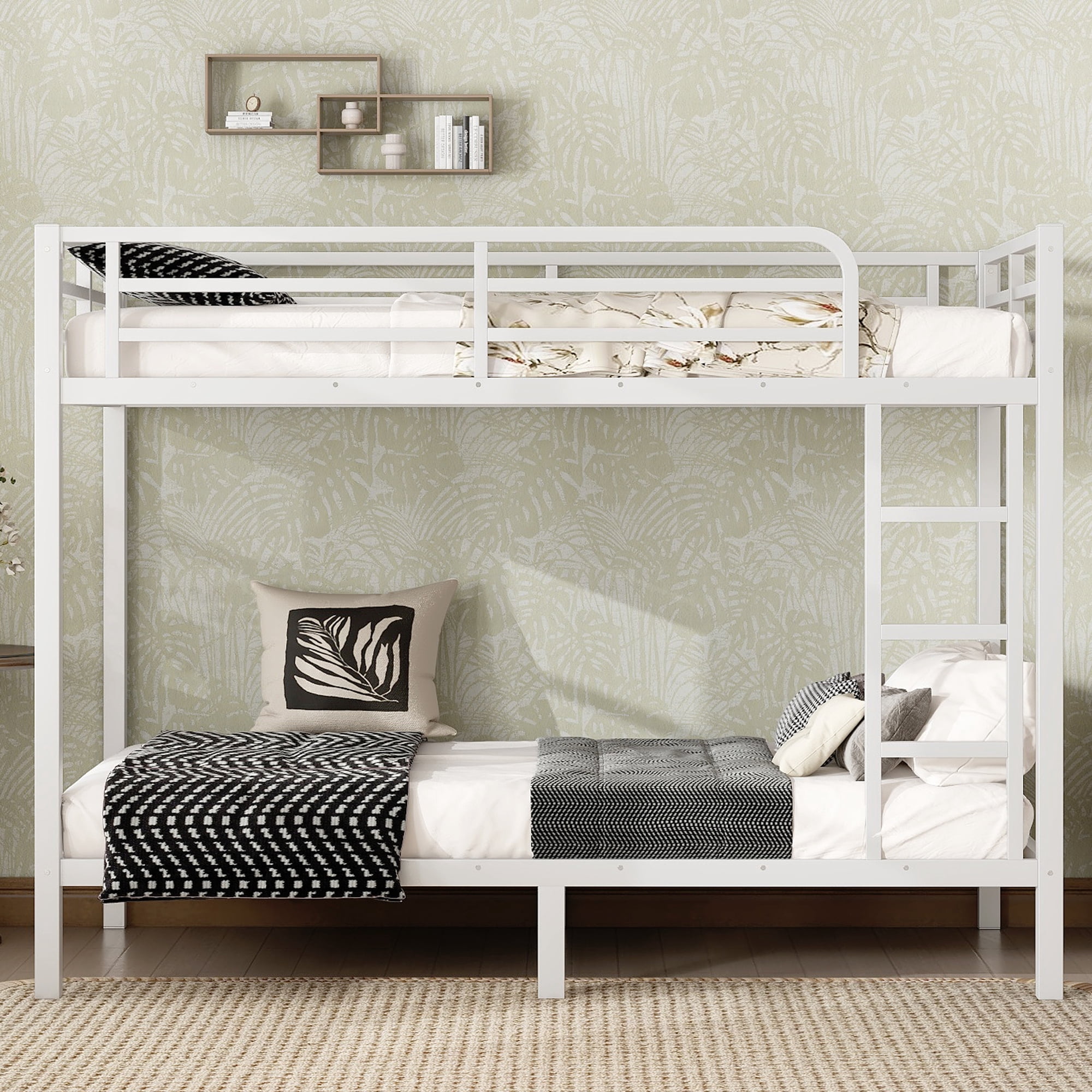 Twin XL over Twin XL Bunk Bed with Ladder and Guardrails, Heavy Duty Metal Bunk Bed Frame for Teens Adults, Space-Saving, Noise Reduced, No Box Spring Needed