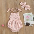 thumbnail image 2 of Baby Girls Floral Print Sleeveless Spaghetti Strap Bodysuit+ Hair Band, 2 of 8
