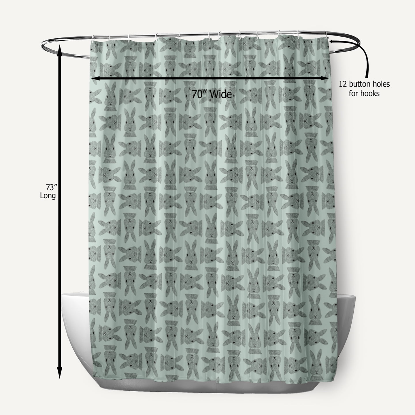 Simply Daisy 70" W x 73" L Criss Cross Bunnies Polyester Shower Curtain, Breezeway Green [1 Ct]