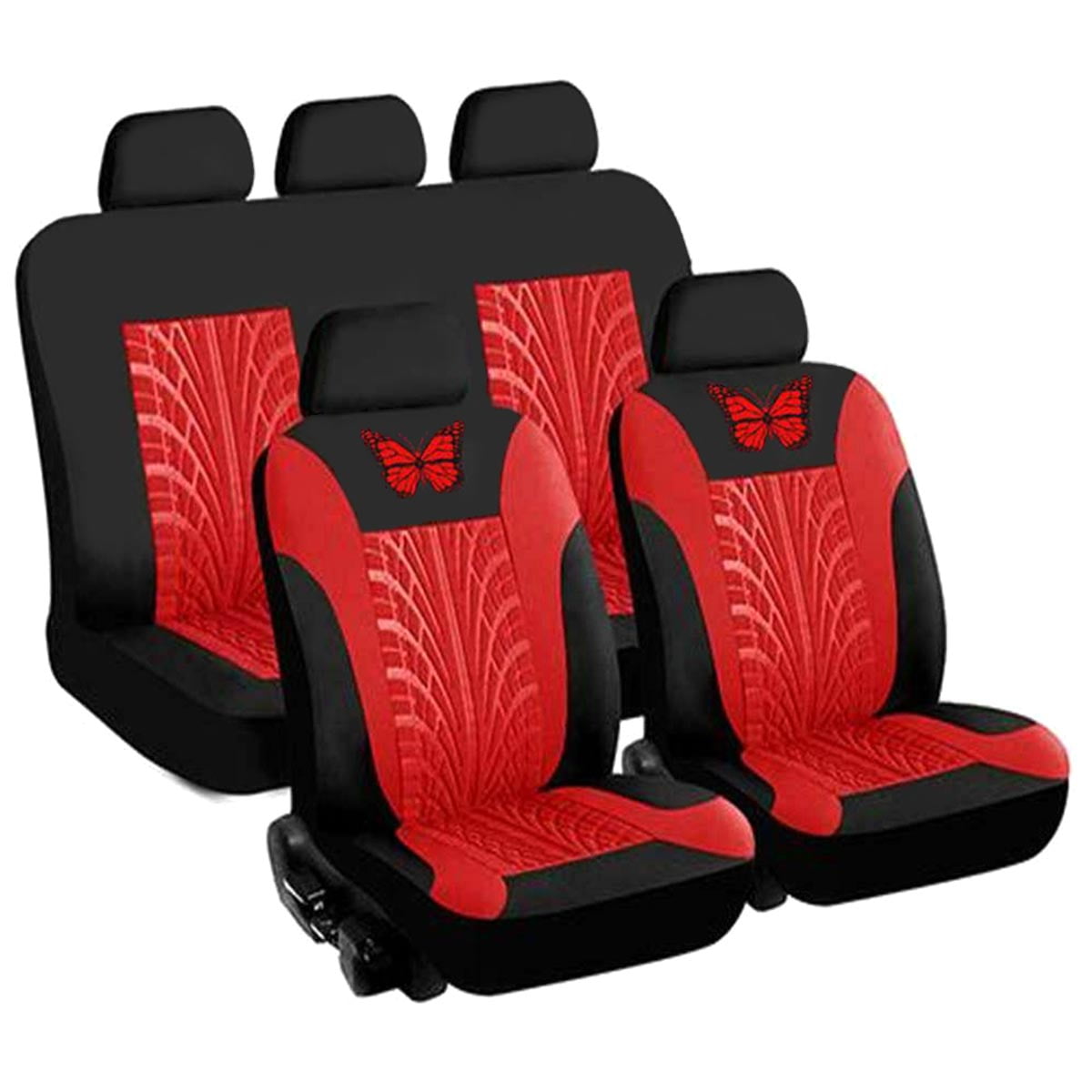 SUV Truck Black Full Set Black Butterfly Embroidery Car Seat Cover 9PCS Car Seat Protectors Fit Most Car or Van 