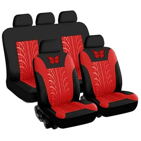 5 Seat Universal Car Seat Covers Protector Cushion Full Set, Front and Rear Bench Back Seat Cover 3D Butterfly Pattern Fit for Cars Auto Truck Van SUV - 9PCS Red