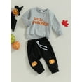 thumbnail image 3 of Wassery Toddler Boys 2 Piece Halloween Outfits Set Letter Print Sweatshirt Long Sleeve Pullover Top Sweatpants 6M 12M 18M 2T 3T Infant Baby Boys Fall Spring Clothes, 3 of 8