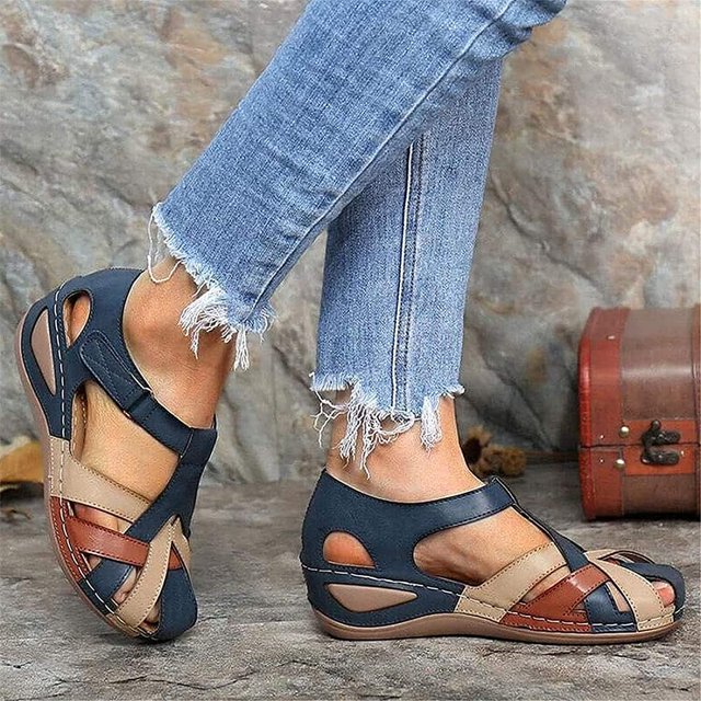 Xishao Sandalia de Plataforma Casual Ortopédica para Mujer, Sandalias de Cuña, Zapatilla de Soporte de Arco, Gancho y Lazo de Plataforma de Cuña con Pendiente Cómoda y Elegante,Blue-41 Xishao ropa