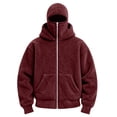 thumbnail image 4 of Burgundy Wine Warm Fuzzy Plain Casual Hood for Mens Fall Winter Long Sleeve Jacket Hoods Outfit Sweatshirts Man Zip Up 2026 M, 4 of 7