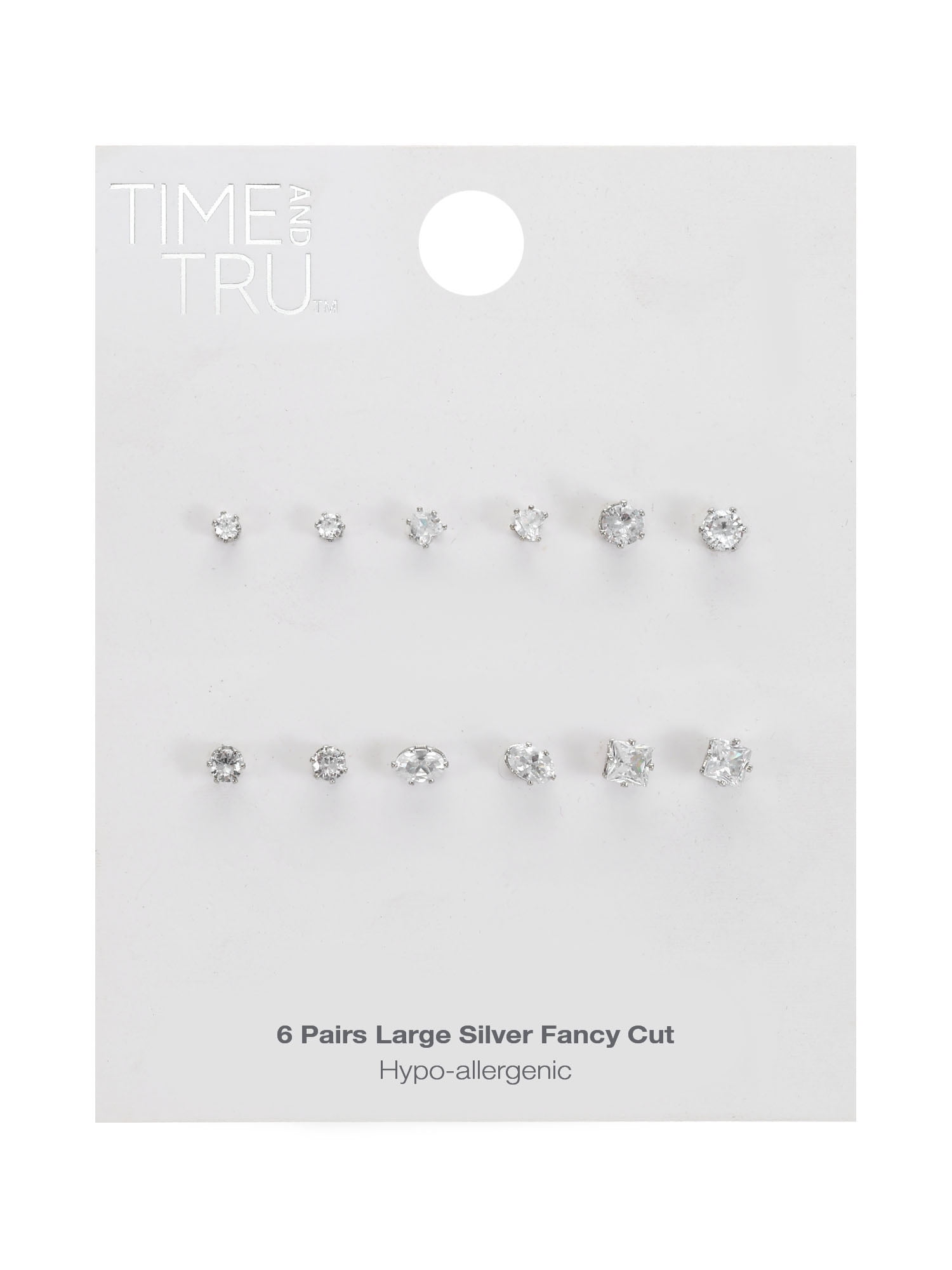 Time and Tru Women's Jewelry Essentials Simulated Diamond Stud Earrings, 6-Pack