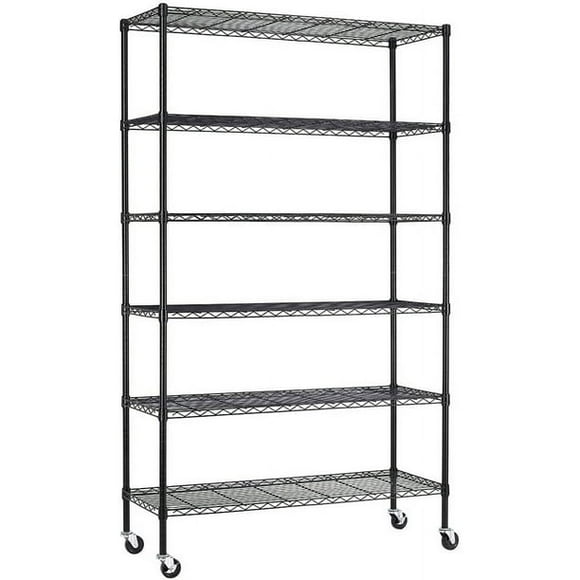 6 Tier Wire Shelving Unit Heavy Duty Height Adjustable NSF Certification Utility Rolling Steel Commercial Grade with Wheels for Kitchen Bathroom Office 2100LBS Capacity-18x48x82 (Black)