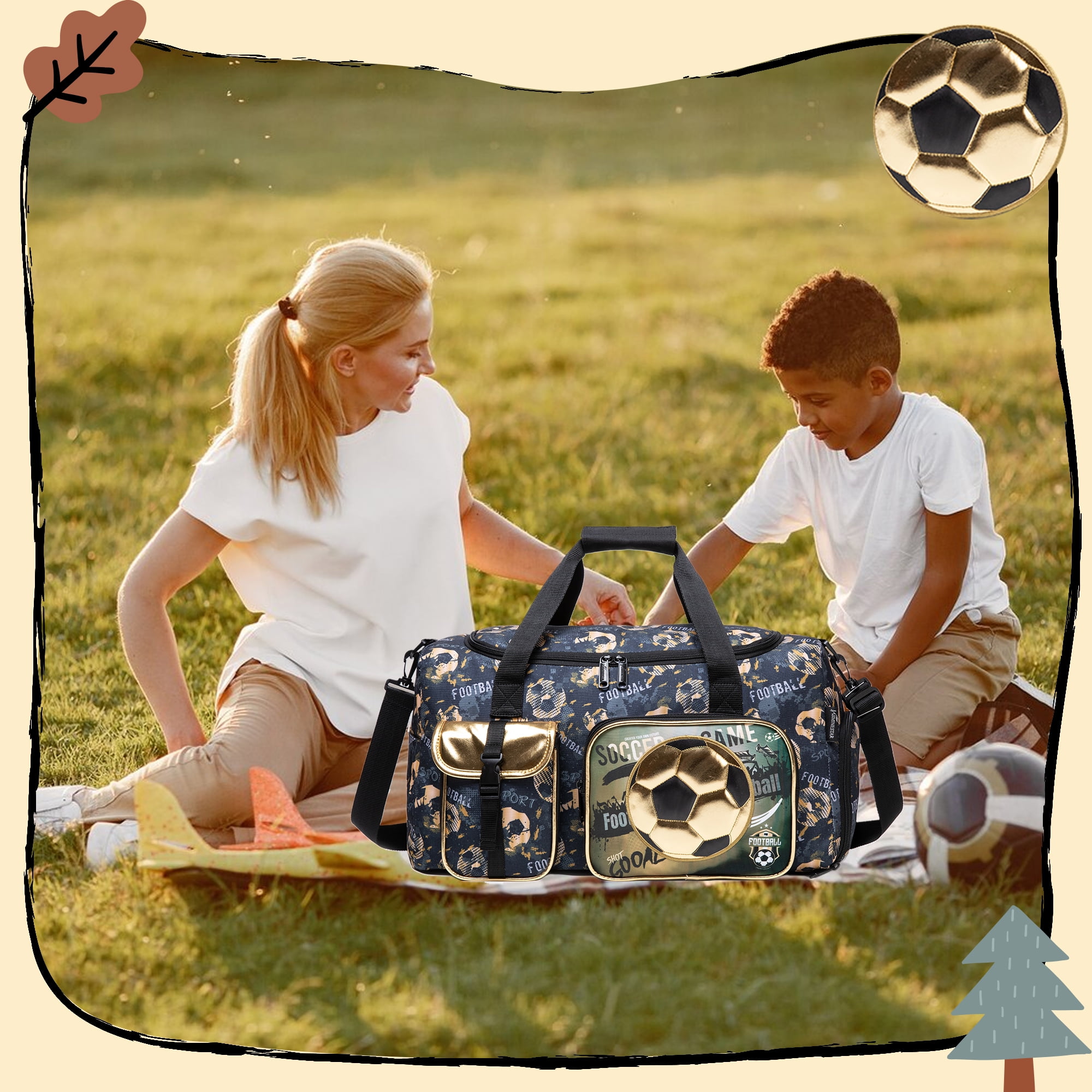 Kids Luggage Sets 3 Piece Small Suitcases with Wheels for Boys Rolling Suitcase with Travel Pillow Duffle Bag Soccer