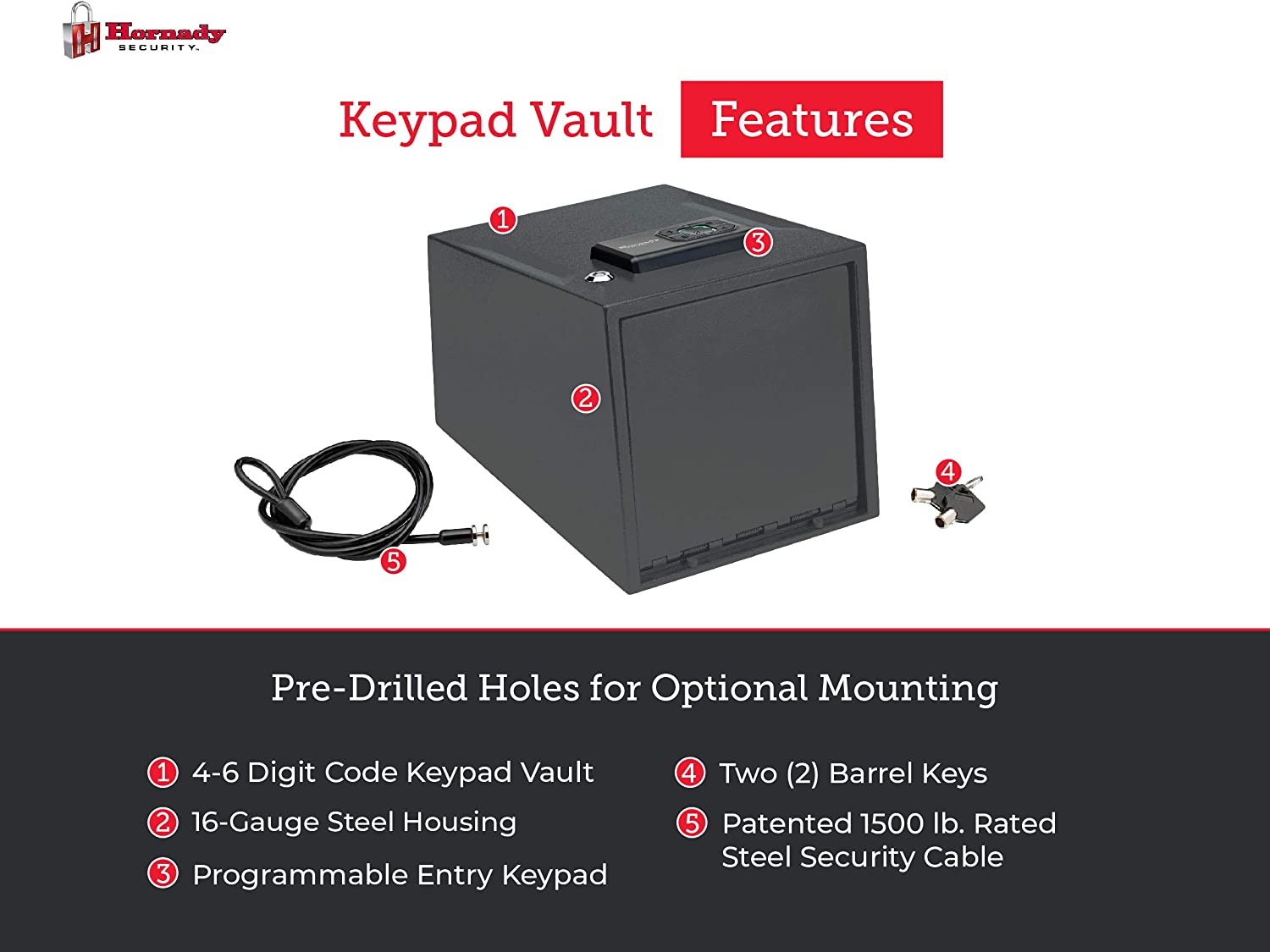 Hornady Security Two-Gun Keypad Vault 2-Gun Safe w/ Programmable Keypad - 95430