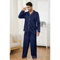 thumbnail image 2 of U2SKIIN Mens Silk Pajamas Set, Long Sleeve Satin Pajamas for Men Sleepwear Button Down Pjs Set Two-piece（Navy, X-Large）, 2 of 5