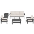 thumbnail image 3 of JUSTLET 5 Pieces HDPE Patio Furniture Set,Outdoor Patio Conversation Sets with Thick Cushion,3-Seater Couch,2 Armchair,1 Side Table,1 Coffee Table for Balcony,Backyard,Grey Frame with Khaki Cushion, 3 of 10