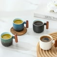 thumbnail image 5 of Juego de 1 taza de café espresso de cerámica de 2 oz con mango de madera, tazas de té pequeñas, 5 of 5