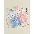 thumbnail image 3 of BemeyourBBs Newborn Baby Girl 4th of July Clothes Baby Girls Independent Day Summer Clothes 0 3 6 9 12 18 Months Patriot USA Flag Print Romper Fake Two-Piece Short Sleeve Bodysuit Jumpsuit Headband, 3 of 9