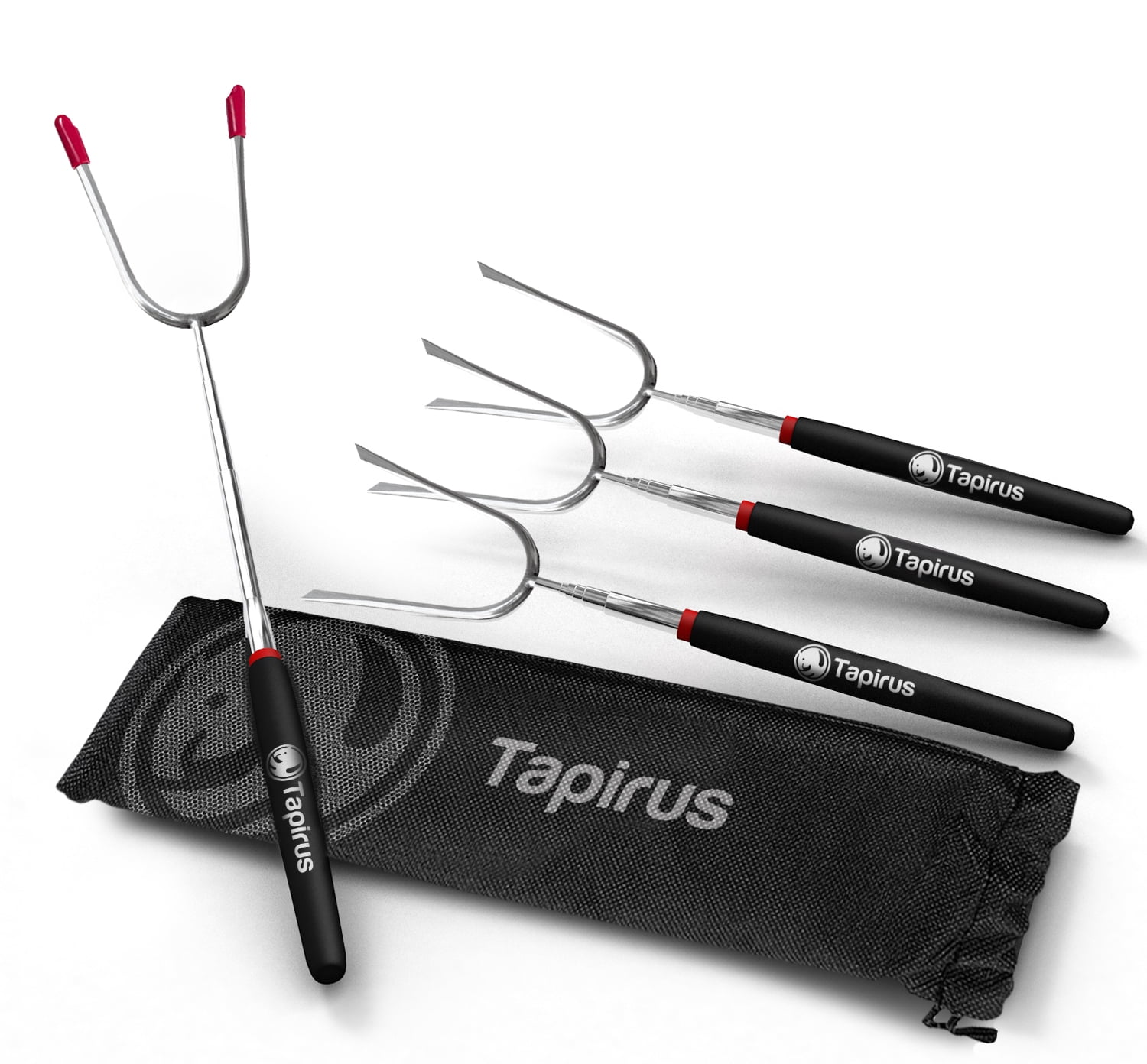 Tapirus Marshmallow Roasting Sticks - Set of 4 Telescoping Campfire Sticks - Protect Kids with Insulated Handle Holders - Extendable, Retractable and Collapsing - Heavy Duty Metal Camping Equipme