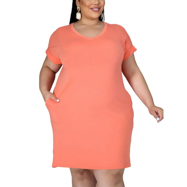MAWCLOS Womens Plus Size Summer Short Sleeve Casual Dresses Loose Comfy T  Shirt Dress Solid Lounge Sundress with Pockets - Walmart.com