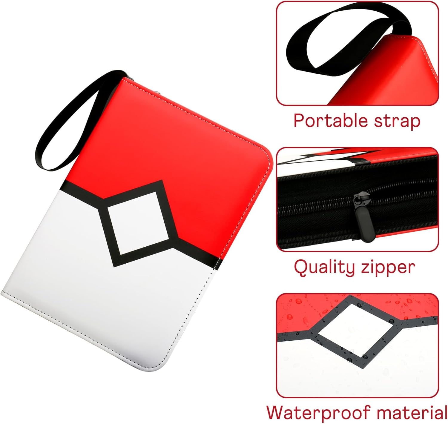 Card Binder with 4 Pockets with Zipper for 50 Pages, 400 Reversible Pocket PU Waterproof Collector's Binder, 3-Ring Zipper Collector Card Album for MTG TCG Sports Cards Game Cards