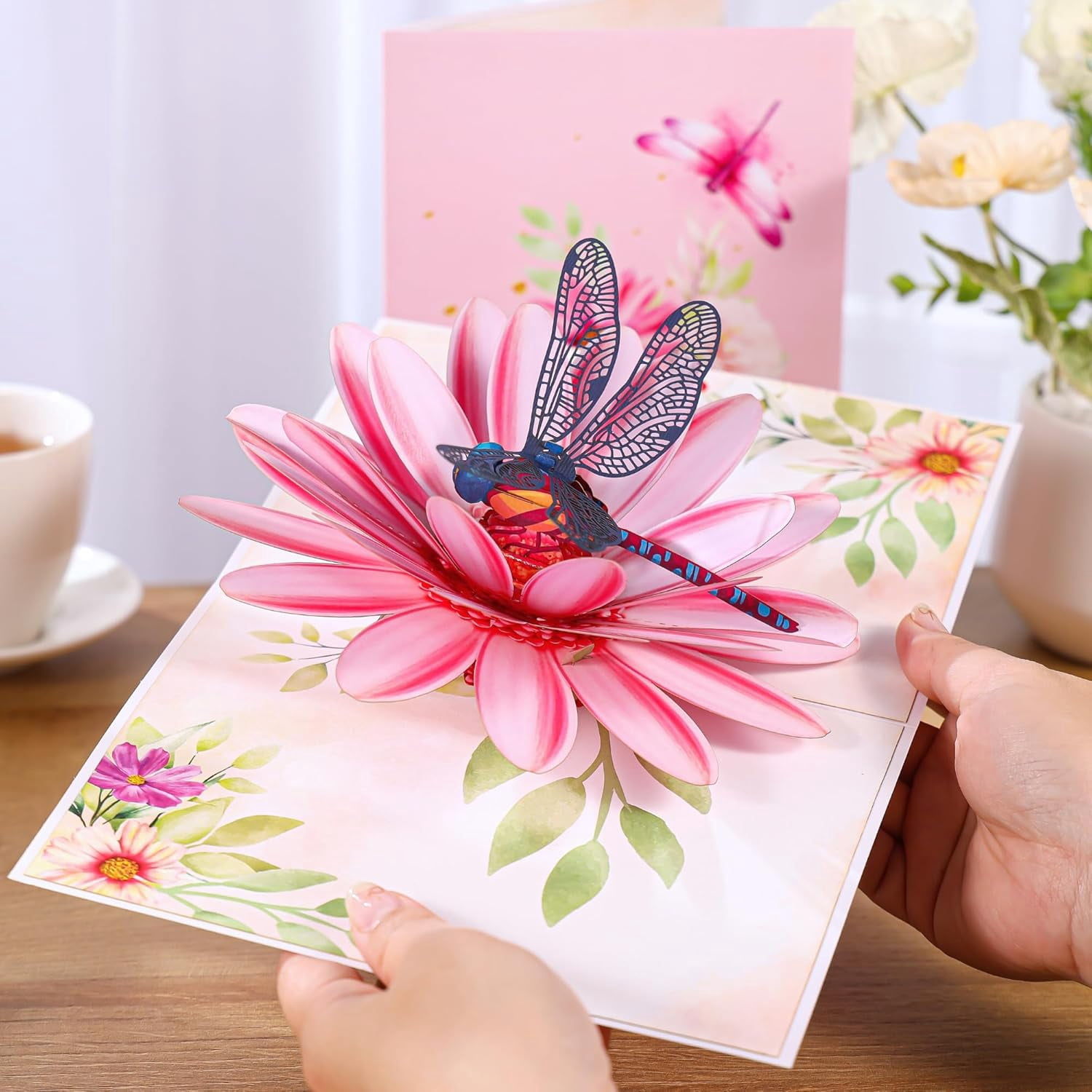 Pop Up Mothers Day Cards, Dragonfly&Gerbera Daisies Flower 3D Birthday Card for Women, Mom; Gift for Birthday, Mother’s Day, Valentines, Thank You,All Occasion for Her, Wife, Grandma, Sister, Dau