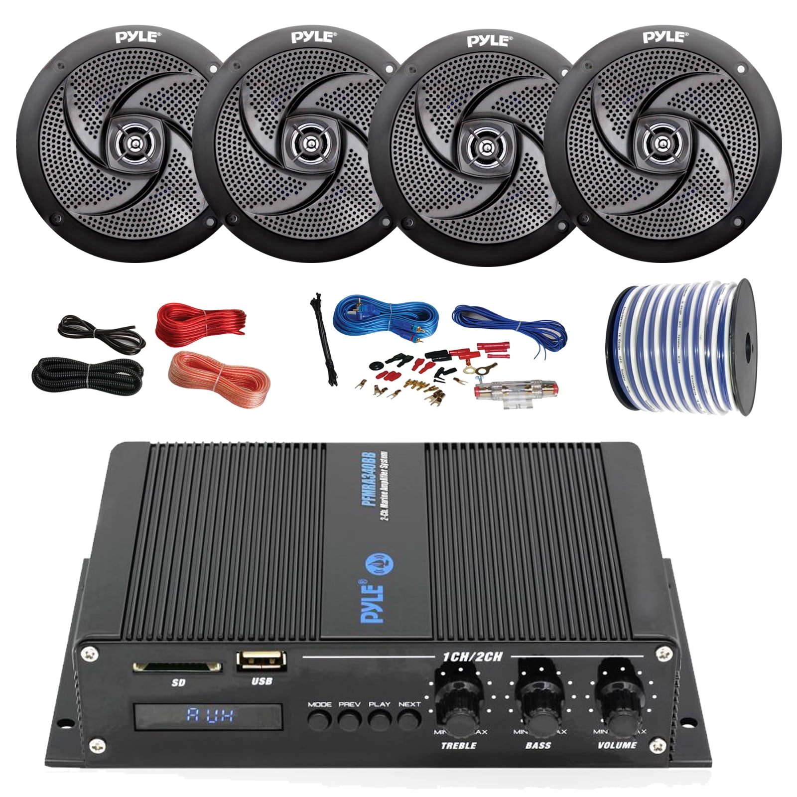 Pyle Marine PFMRA440BB 4Channel Bluetooth Black Amplifier, 4x Pyle 5.